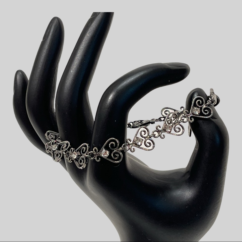 Vintage Carolee Silvertone Hearts and Rhinestones Bracelet